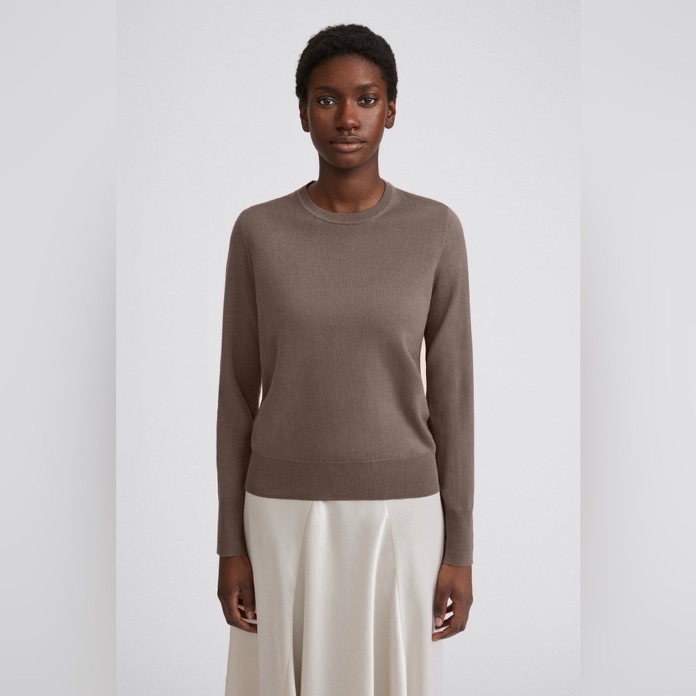 Merona Brown Crew Neck Sweater Fine-Gauge Cotton Sweater Comfy Stretchy Light